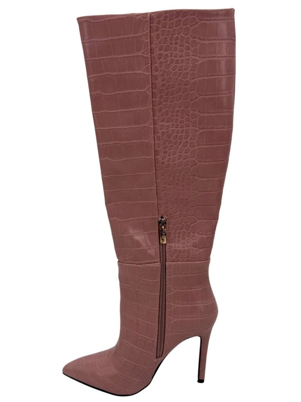 Guess Pink Vegan Croc Pointed Toe Knee High Stiletto Boots | Sexy Baddie Barbie - Picture 11 of 16